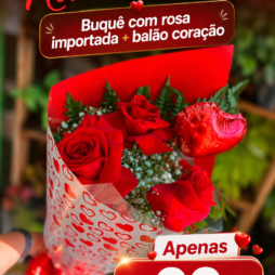 Buquê Encanto de Rosas com Balão Coração