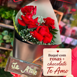 Buquê Te Amo com Rosas e Chocolate